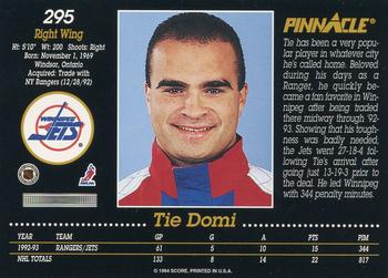 1993-94 Pinnacle #295 Tie Domi Back