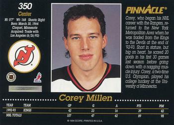 1993-94 Pinnacle #350 Corey Millen Back