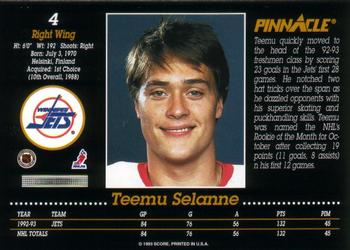 1993-94 Pinnacle #4 Teemu Selanne Back
