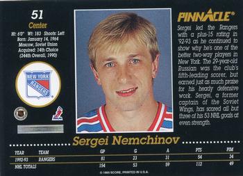 1993-94 Pinnacle #51 Sergei Nemchinov Back