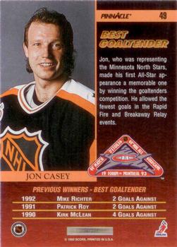 1993-94 Score - Pinnacle All-Stars U.S. #49 Jon Casey Back