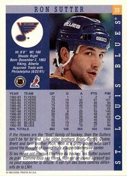 1993-94 Score #39 Ron Sutter Back