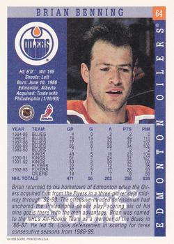 1993-94 Score #64 Brian Benning Back
