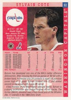 1993-94 Score #92 Sylvain Cote Back
