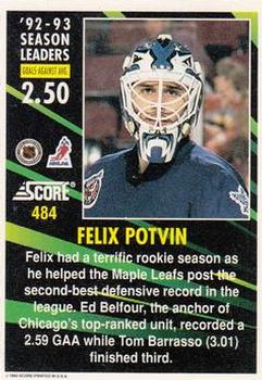 1993-94 Score #484 Felix Potvin Back
