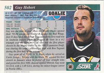1993-94 Score #502 Guy Hebert Back