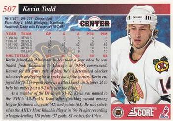 1993-94 Score #507 Kevin Todd Back