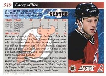 1993-94 Score #519 Corey Millen Back
