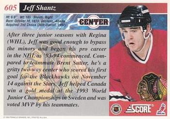 1993-94 Score #605 Jeff Shantz Back