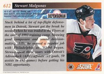 1993-94 Score #612 Stewart Malgunas Back