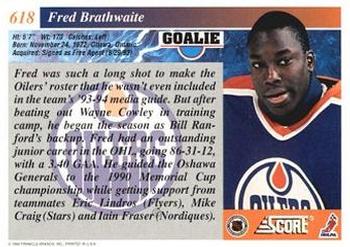 1993-94 Score #618 Fred Brathwaite Back