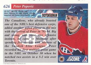 1993-94 Score #626 Peter Popovic Back