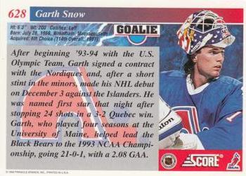 1993-94 Score #628 Garth Snow Back