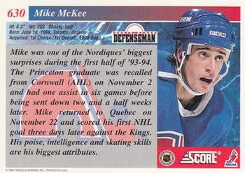1993-94 Score #630 Mike McKee Back