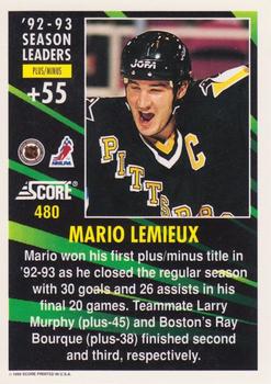 1993-94 Score #480 Mario Lemieux Back