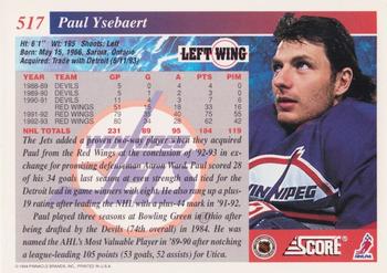 1993-94 Score #517 Paul Ysebaert Back