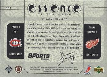 2000-01 Upper Deck Legends - Essence of the Game #EG4 Patrick Roy / Terry Sawchuk Back