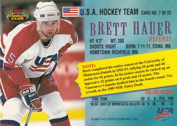 1993-94 Stadium Club - Team USA #7 Brett Hauer Back