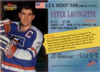 1993-94 Stadium Club - Team USA #12 Peter Laviolette Back
