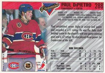 1993-94 Topps Premier #288 Paul DiPietro Back