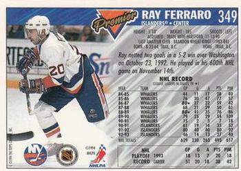 1993-94 Topps Premier #349 Ray Ferraro Back