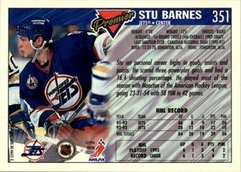 1993-94 Topps Premier #351 Stu Barnes Back