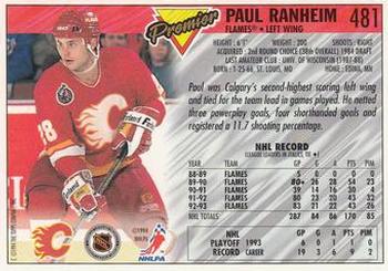 1993-94 Topps Premier #481 Paul Ranheim Back