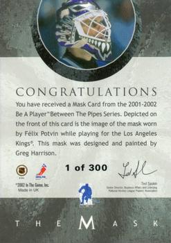 2001-02 Be a Player Between the Pipes - The Mask Silver #NNO Felix Potvin Back