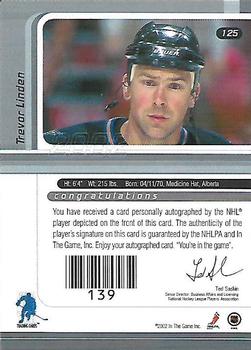 2001-02 Be a Player Signature Series - Autographs #125 Trevor Linden Back