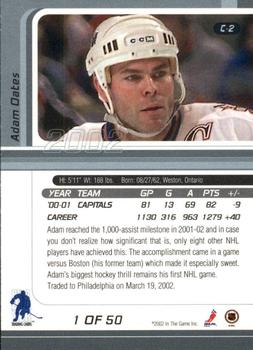 2001-02 Be a Player Signature Series - Certified 50 #C-2 Adam Oates Back