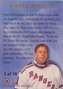 1993-94 Ultra - All-Rookies #3 Corey Hirsch Back