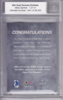 2001-02 Be A Player Ultimate Memorabilia - 500 Goal Scorers Emblems #15 Mike Gartner Back