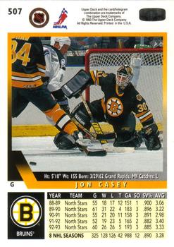 1993-94 Upper Deck #507 Jon Casey Back