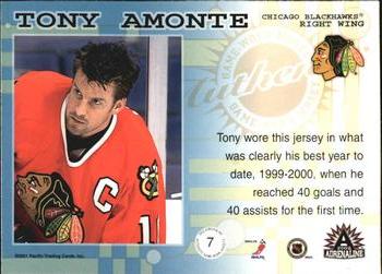 2001-02 Pacific Adrenaline - Game-Worn Jerseys #7 Tony Amonte Back