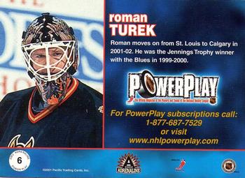 2001-02 Pacific Adrenaline - PowerPlay #6 Roman Turek Back
