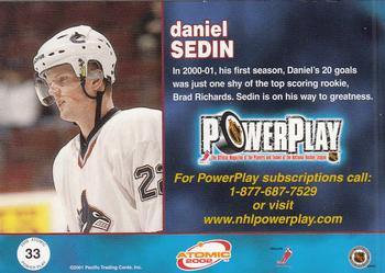 2001-02 Pacific Atomic - Power Play #33 Daniel Sedin Back