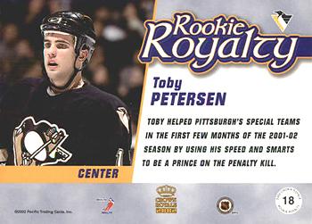 2001-02 Pacific Crown Royale - Rookie Royalty #18 Toby Petersen Back