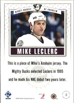 2001-02 Pacific Private Stock - Game Gear #3 Mike Leclerc Back