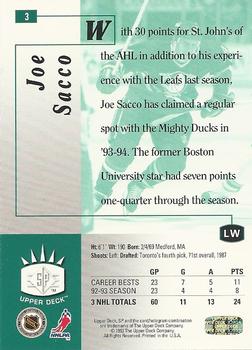 1993-94 Upper Deck - SP #3 Joe Sacco Back