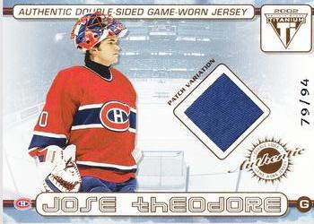 2001-02 Pacific Private Stock Titanium - Authentic Double-Sided Patches #20 Jose Theodore / Felix Potvin Front