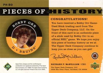 2001-02 Upper Deck Legends - Pieces of History #PH-BO Bobby Orr Back