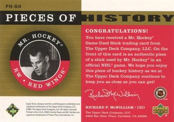 2001-02 Upper Deck Legends - Pieces of History #PH-GH Gordie Howe  Back