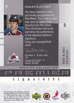 2001-02 Upper Deck Premier Collection - Signatures #BL Rob Blake Back