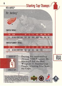 2001-02 Upper Deck Stanley Cup Champs #6 Gordie Howe Back