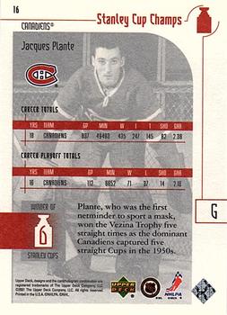 2001-02 Upper Deck Stanley Cup Champs #16 Jacques Plante Back