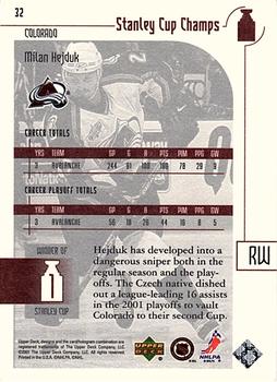 2001-02 Upper Deck Stanley Cup Champs #32 Milan Hejduk Back