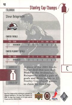 2001-02 Upper Deck Stanley Cup Champs #40 Steven Reinprecht Back