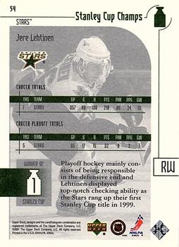 2001-02 Upper Deck Stanley Cup Champs #54 Jere Lehtinen Back