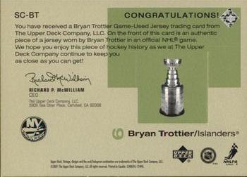 2001-02 Upper Deck Vintage - Stanley Cup Superstars #SC-BT Bryan Trottier Back