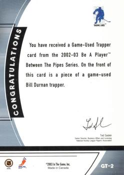 2002-03 Be a Player Between the Pipes - Trappers #GT-2 Bill Durnan Back
